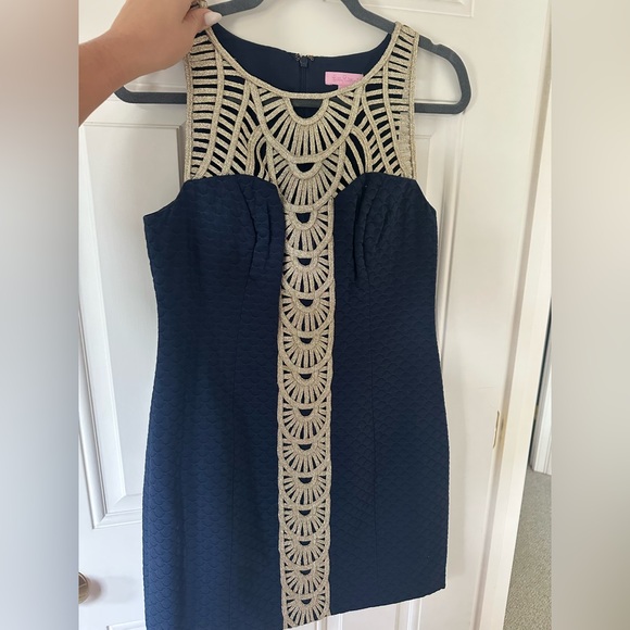 Lilly Pulitzer Dresses & Skirts - Lilly Pulitzer Midnight Blue Dress with Metallic Gold Detail